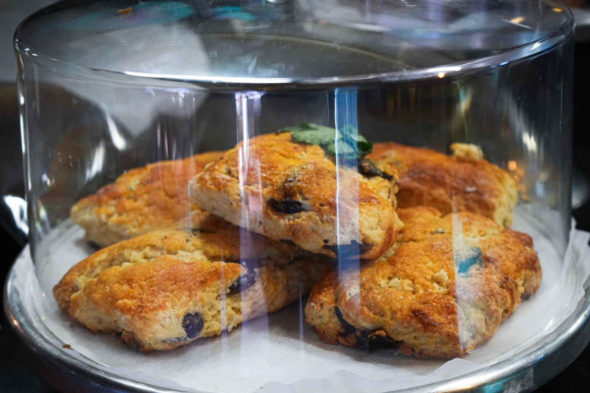 Fresh scones under the glass dome